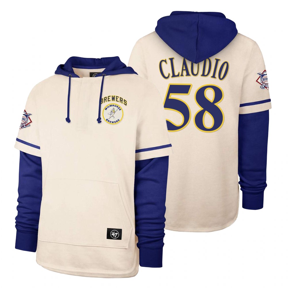 Men Milwaukee Brewers #58 Claudio Cream 2021 Pullover Hoodie MLB Jersey->customized mlb jersey->Custom Jersey